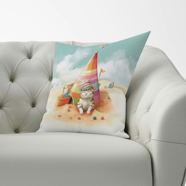 Warren Reed Cat On A Beach Holiday Cushions