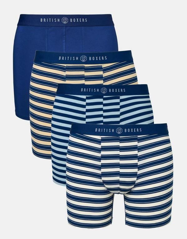 British Boxers Multipack 4 Pairs of Men's Bamboo Stretch Trunks – Maritime