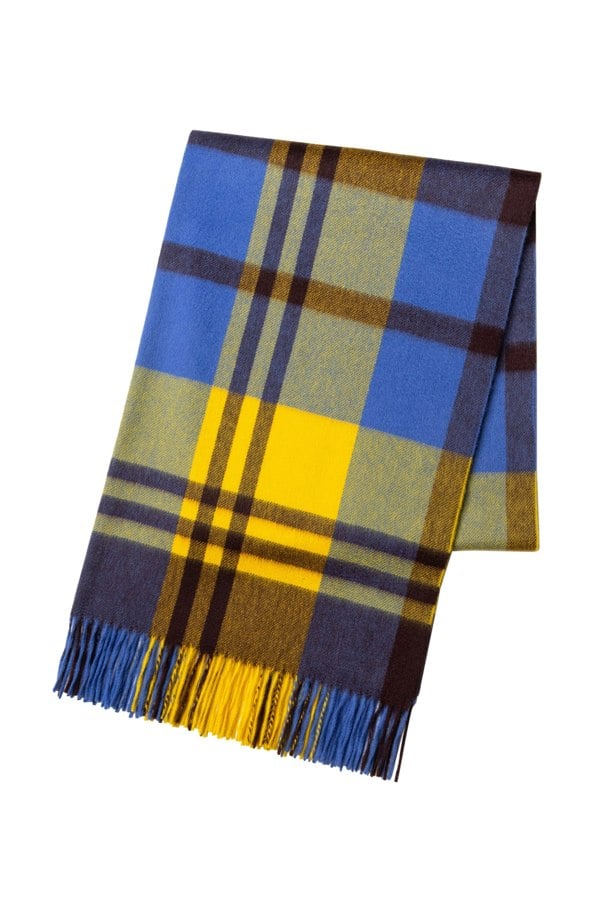 Joshua Ellis Primary Black Watch Cashmere Stole Yellow x Blue