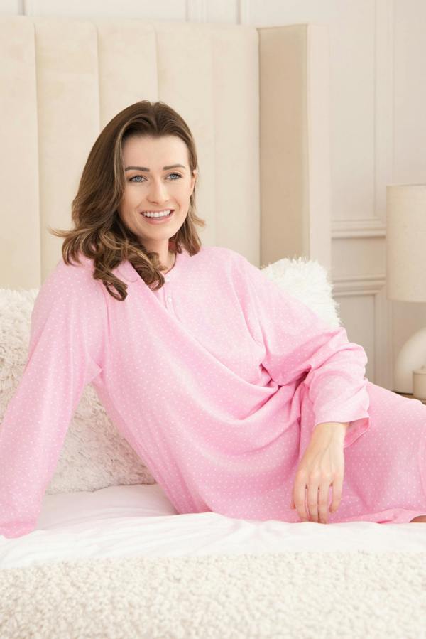 Camille Womens 100% Organic Cotton Classic Knee Length Long Sleeved Nightdress