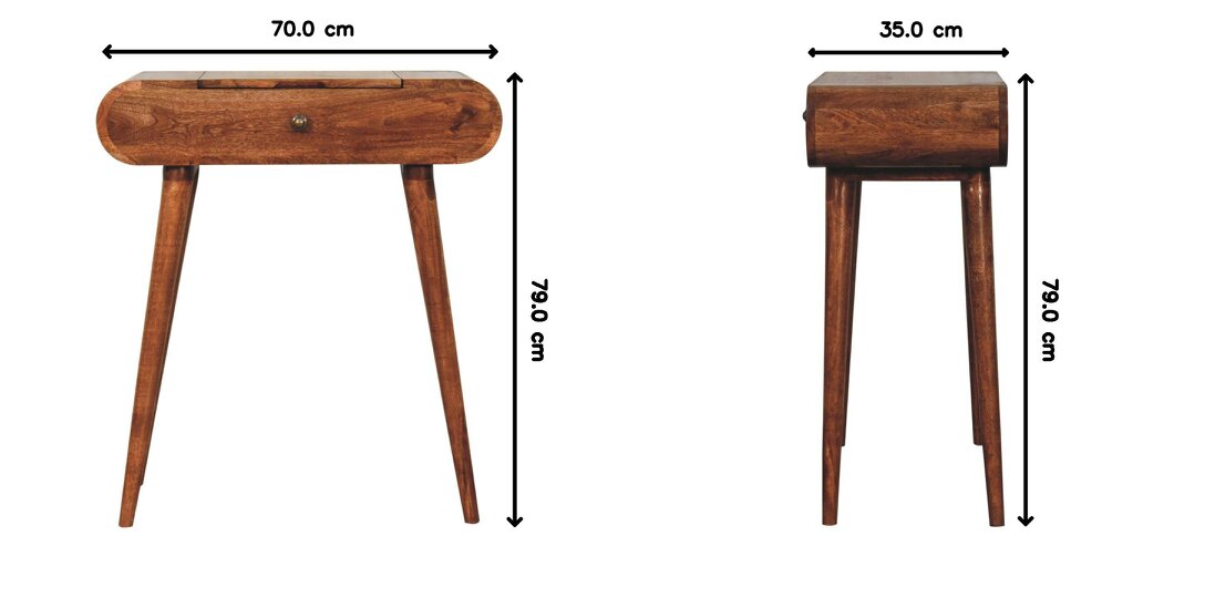 Artisan Furniture Solid Wood Mini Honey Caramel Dressing Table with Foldable Mirror, Brown