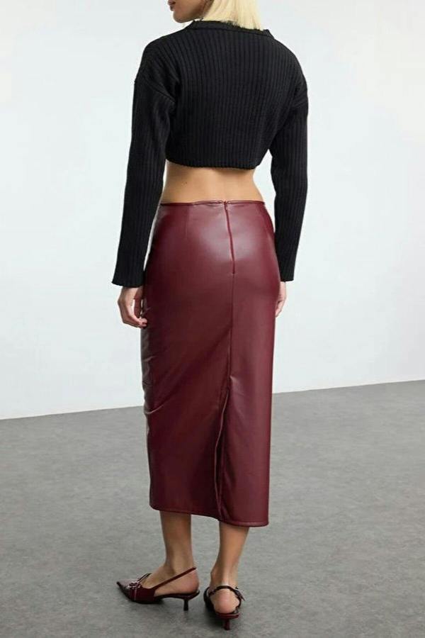 WOVCOR High-Waisted Pencil Skirt with Slit