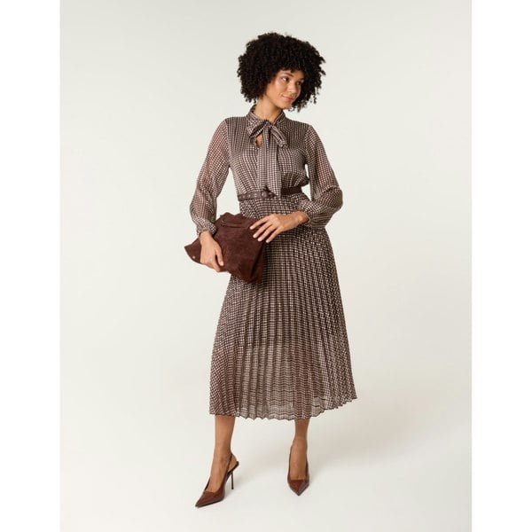 Blue Vanilla Pussybow Pleated Dress