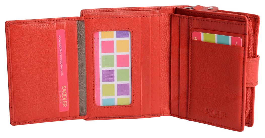 SADDLER EMILY Handmade Leather Mid-Size Wallet – RFID Protected | 10 Card Slots, Secure Tab Closure & Zipped Coin Pocket | Gift Boxed