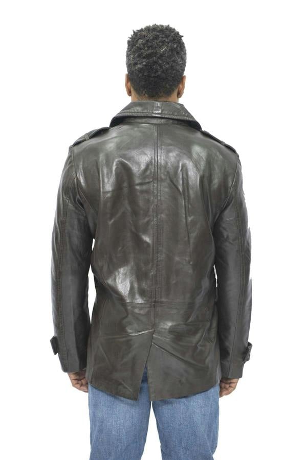 Infinity Leather Mens Leather Peacoat-Amara