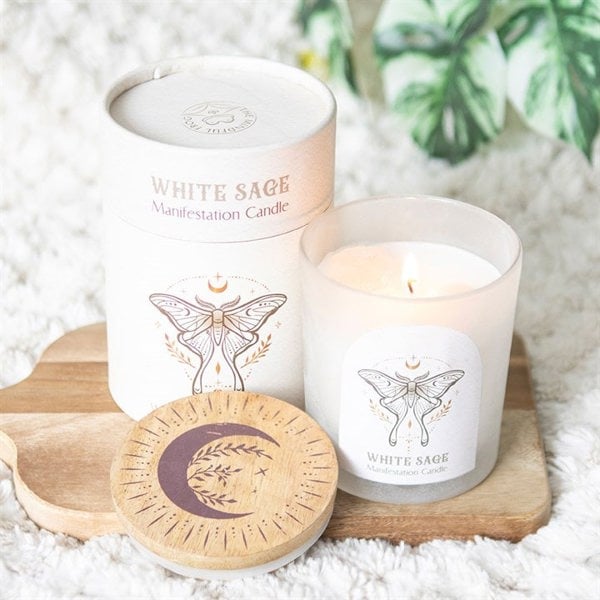 Serano Luna Moth Manifestation Candle with Clear Quartz Crystals
