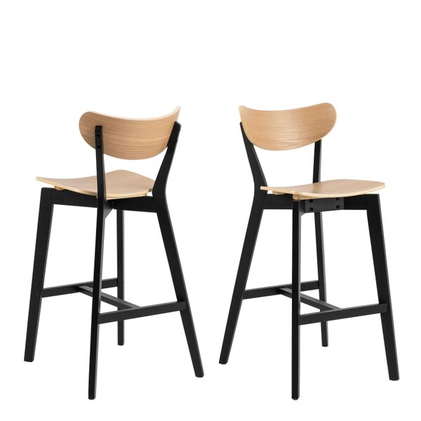 Wyld Haus Krakow Bar Dining Set Natural Oak Effect and Black Rectangular Bar Table + 4 Bar Stools