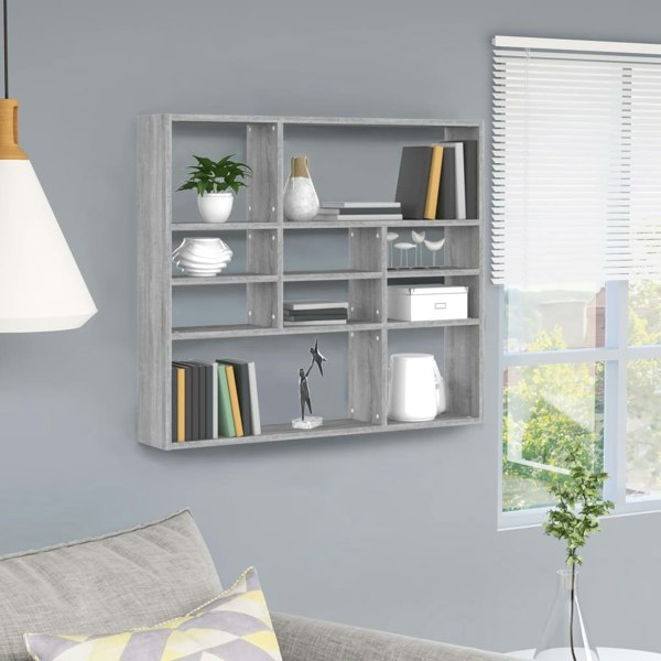 Berkfield Wall Shelf Grey Sonoma 90x16x78 cm Engineered Wood