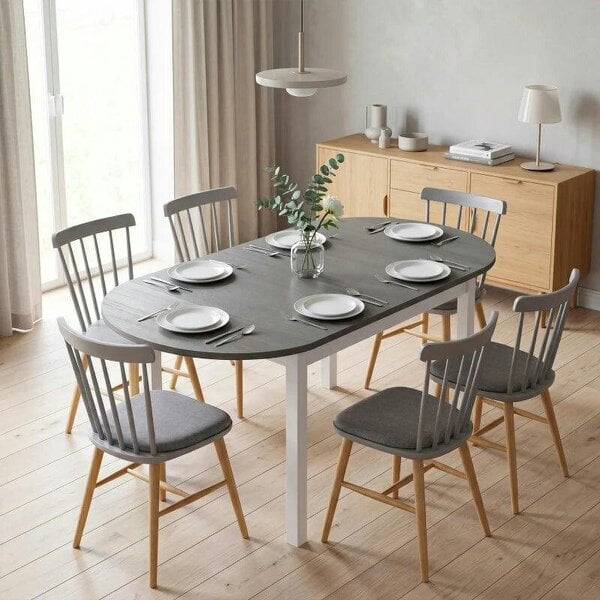 4-6 Person Wooden Drop-Leaf Table - Grey - Grey