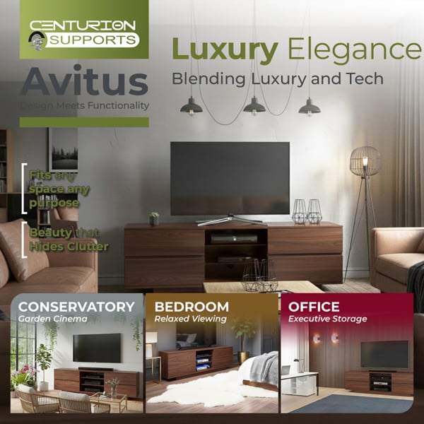 Centurion Supports AVITUS Walnut with 4-Walnut Drawers for 32"-65" LED/OLED/LCD TV Cabinet - FULLY ASSEMBLED