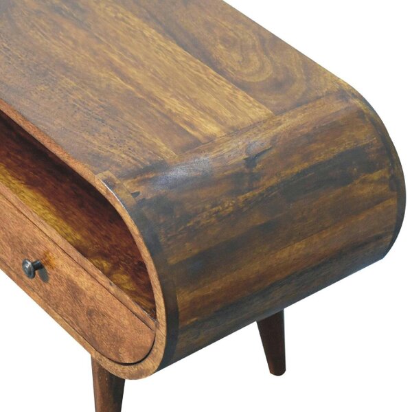 Wyld Haus Keaukaha Chestnut Mango Wood Circular Open TV Stand 2 Drawers