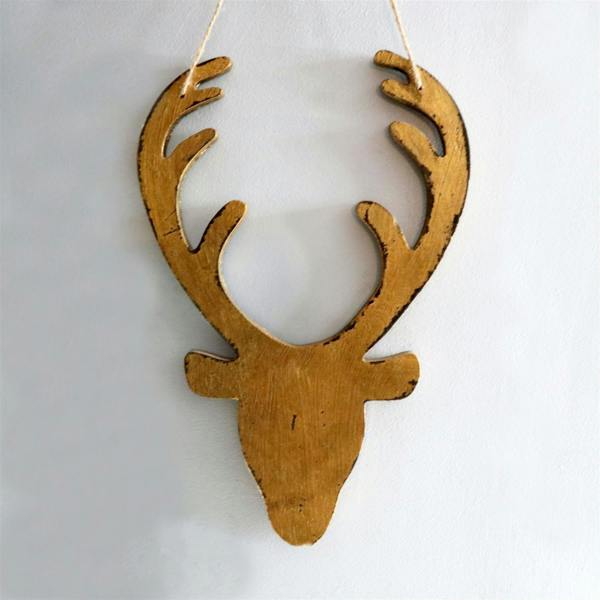 26cm Golden Wooden Hanging Deer Head Christmas Wall Decoration for Home and Office Displays image 6