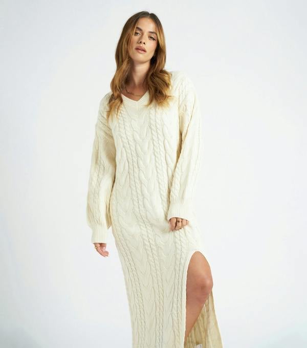 Urban Bliss Cream Midaxi V Neck Dress