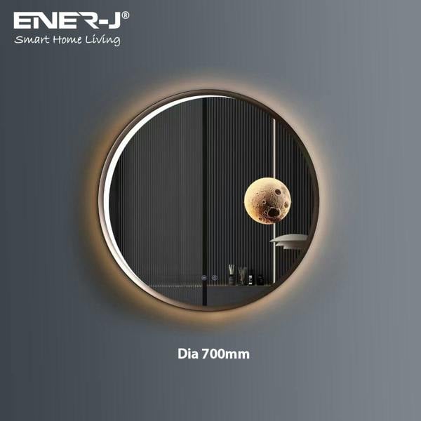 ENER-J Round Aluminum LED Mirror with Moon Design - 70cm Diameter, Dimmable & CCT Adjustable Lighting