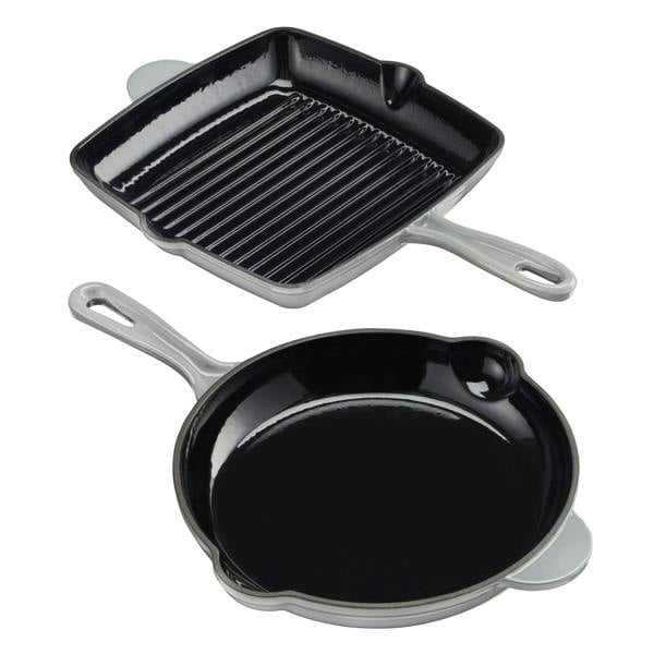 Cook Professional Cast Iron Frying Pan & Skillet 2 Piece Set | Grey
