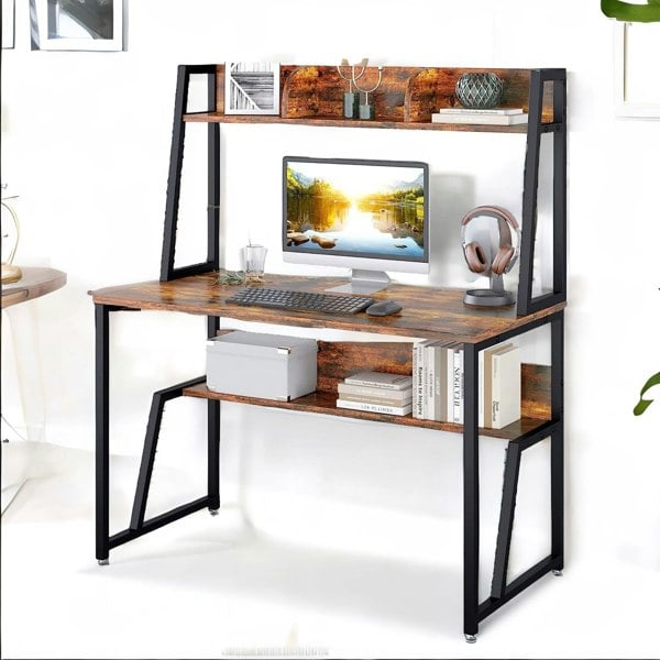 Rafaelo Mobilia 3 Tier Industrial Writing Desk Rustic Brown