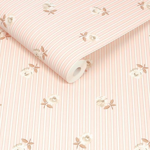 Cath Kidston Rose Spaced Stripe Pink Wallpaper