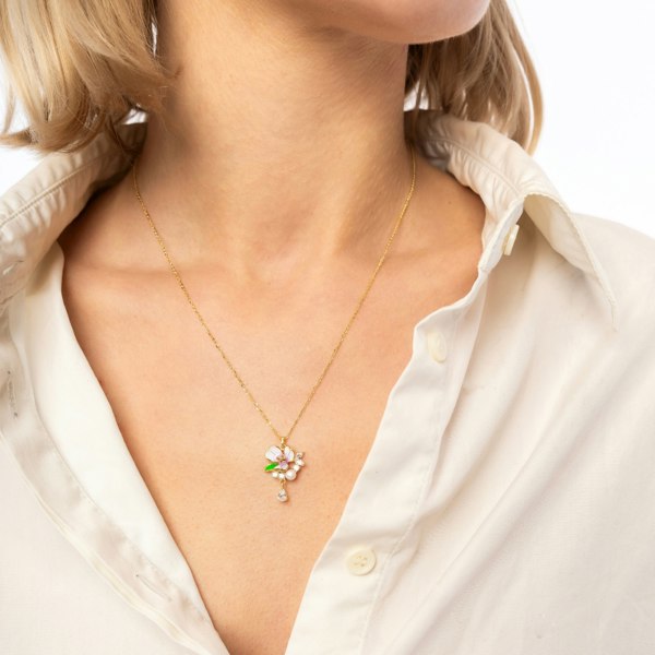 Spero London Pansy Violet Floral Necklace in Sterling Silver