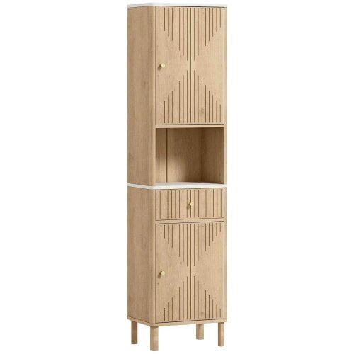 Slim Bathroom Cabinet with Silent Drawer Rail for Scandinavian, Japanese Styles - Wood-Effect