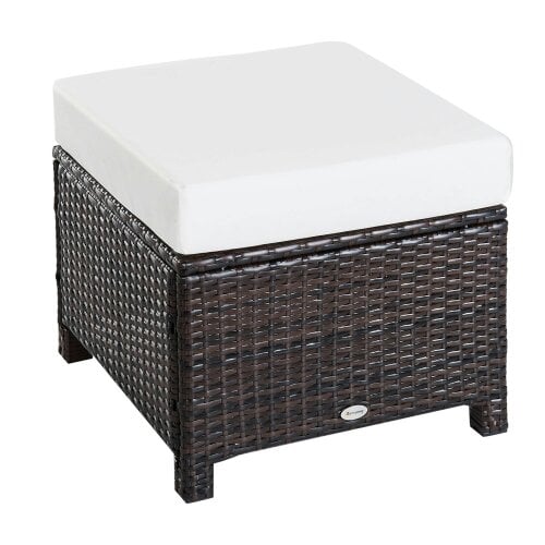 Wyld Haus Molo Rattan Brown Square Outdoor Footstool With Padded Cushion