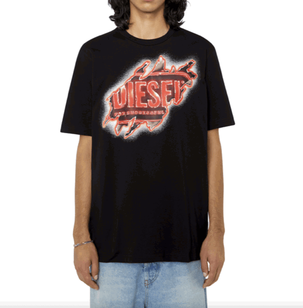 Diesel Peel Effect Logo T-Shirt - Black