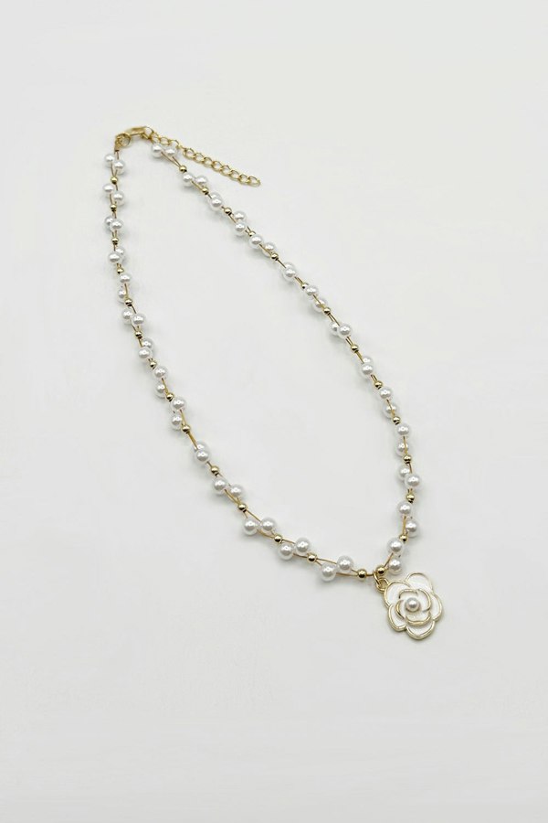 SVNX Pearl Chain Necklace with Camellia Pendant - Gift Boxed