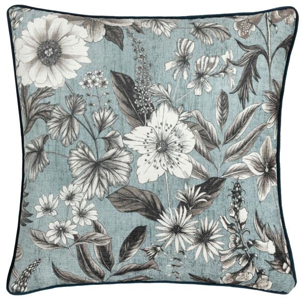 Wylder Harlington Botany Piped Velvet Floral Cushion Cover - Petrol - 