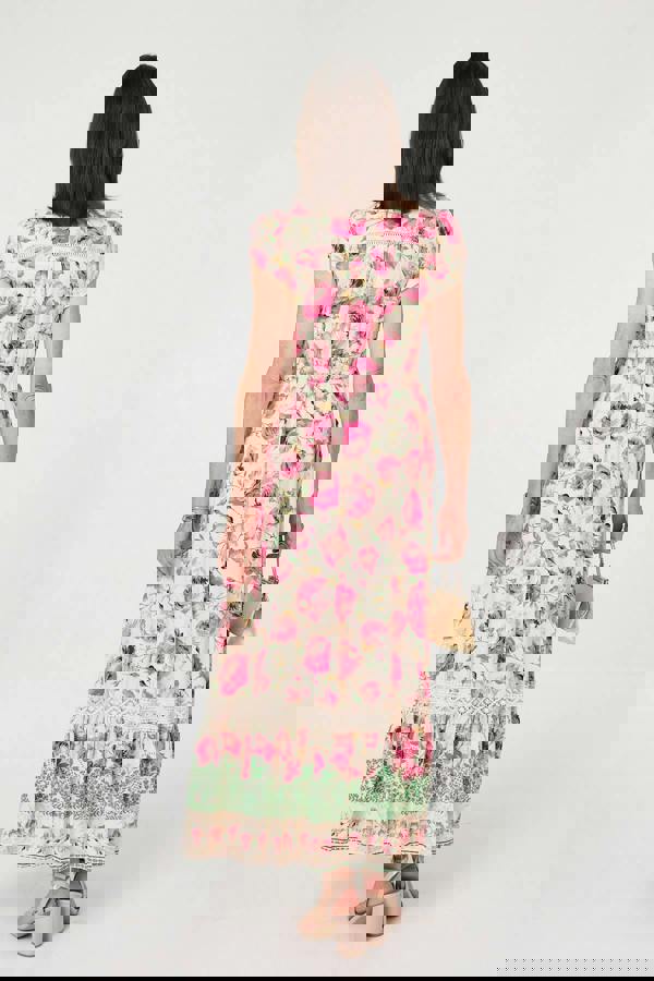 Pink | Floral Lace Trim Relaxed Maxi Dress