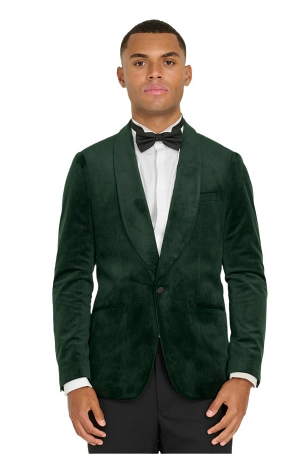 Harry Brown London Leo Velvet Tuxedo Dinner Jacket with Shawl Lapel Detail in Emerald Green