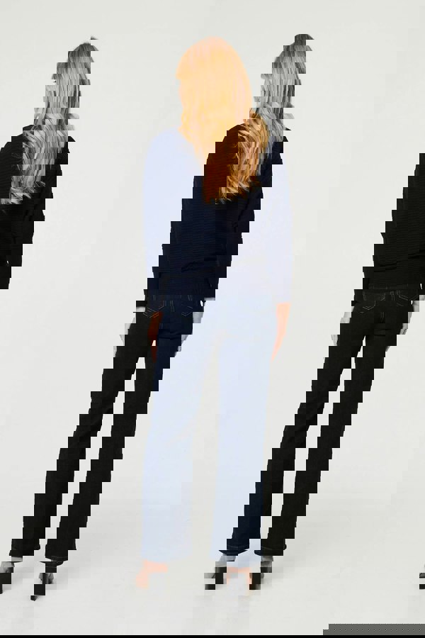 Navy | Striped Texture High Neck Relaxed Jumper
