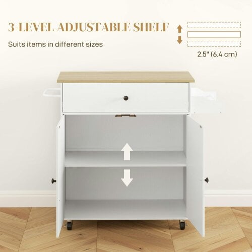 Wyld Haus Seto Wooden White Rolling Kitchen Island With Drop Leaf Drawer Spice Rack And Towel Rail