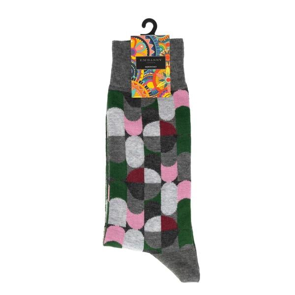 Embassy London Wiggle - Grey & Pink Signature - - Men's cotton crew socks size UK 6 to 12