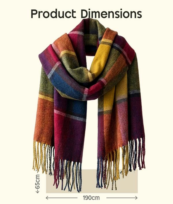 VIA MONTEN Women’s Vintage Plaid Scarf, Oversized Winter Scarf Wrap with Fringe, Soft Long Shawl for Cold Weather Styling