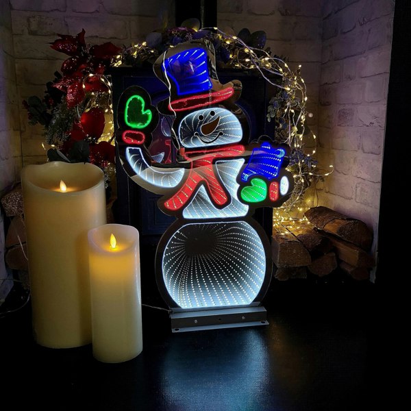 Samuel Alexander 56cm Infinity Light up Standing Snowman Christmas Decoration with Multi-Coloured LEDs on Metal Base