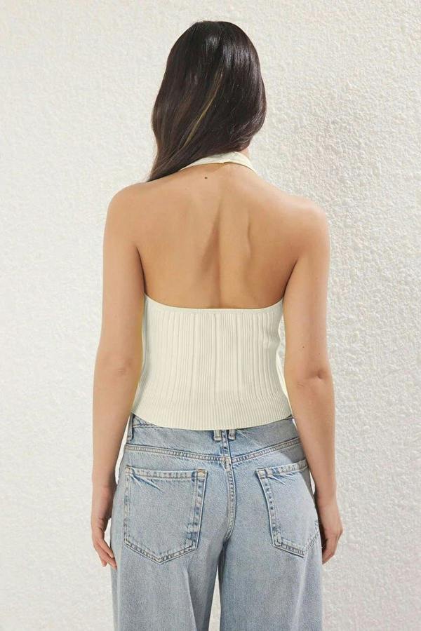WOVCOR Halter Neck Thin Knit Blouse
