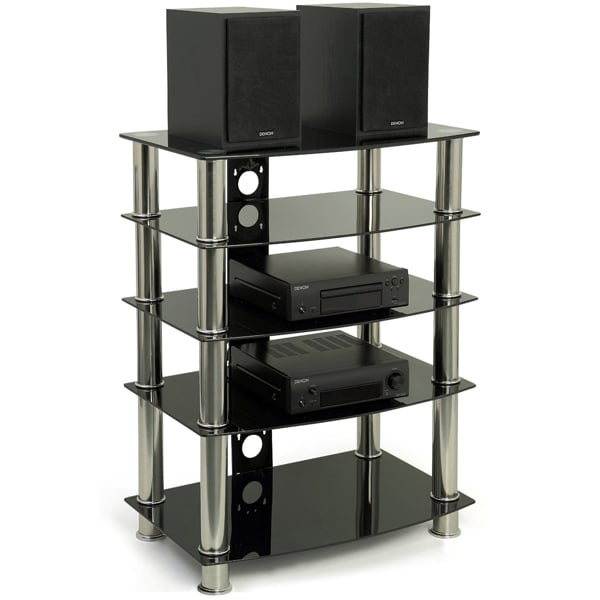 Centurion Supports Galago 5-Shelf Premium Black Glass with Silver Legs AV Rack