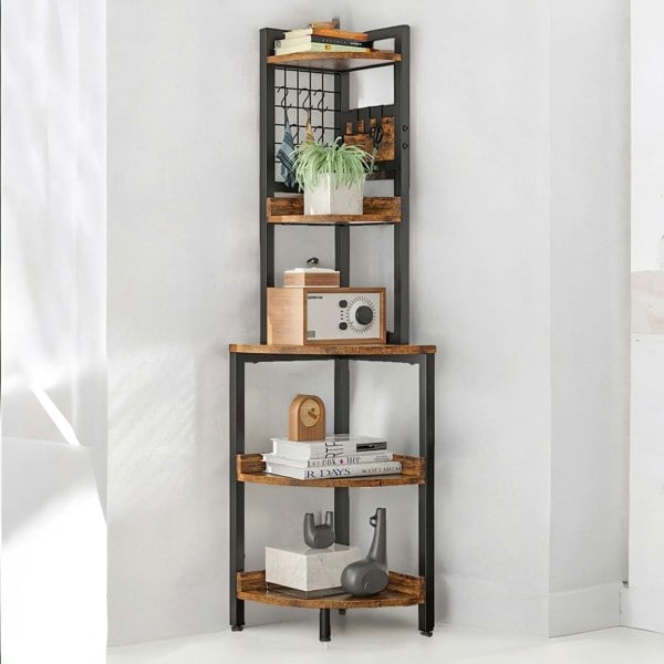 Rafaelo Mobilia Industrial Free-Standing 5 Tier Corner Shelf Rustic Brown