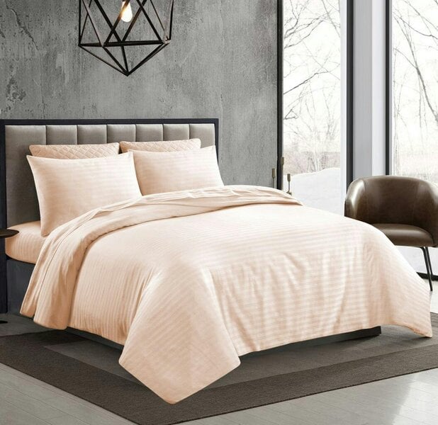 Night Zone 250 Thread Count Stripe Duvet Cover Set – 100% Cotton Hotel Quality Bedding - Latte