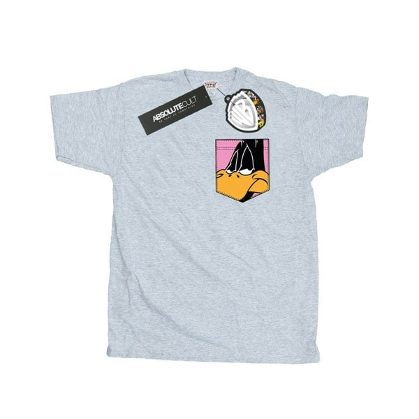 Looney Tunes Mens Daffy Duck Face Faux Pocket T-Shirt - Sports Grey