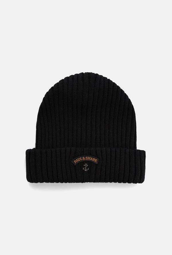 Paul & Shark Ribbed Wool Beanie with Anchor Badge