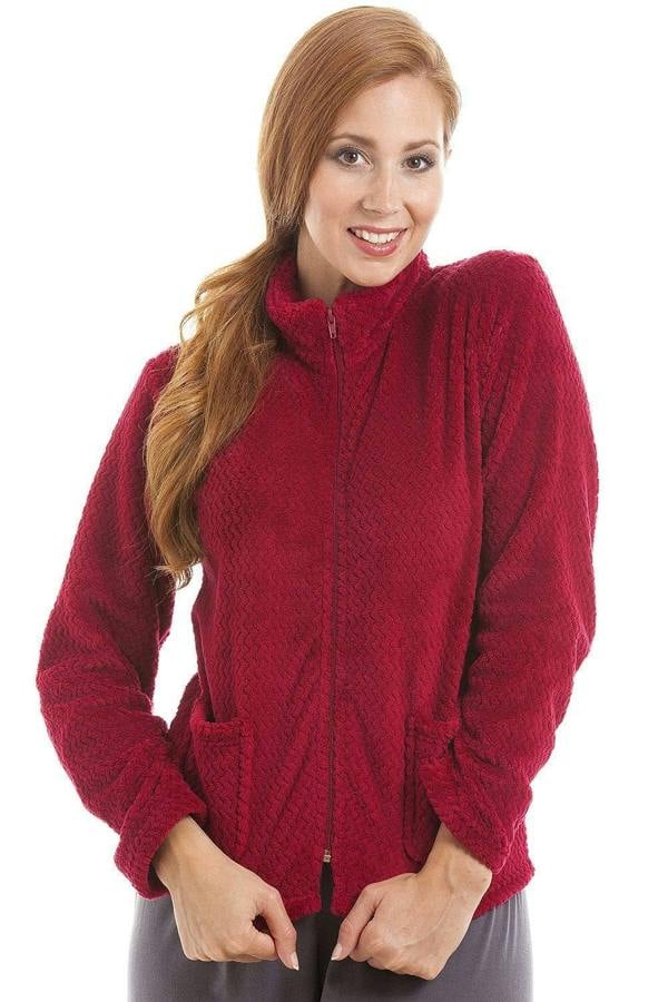 Womens Zip Front Soft Textured Fleece Bed Jackets