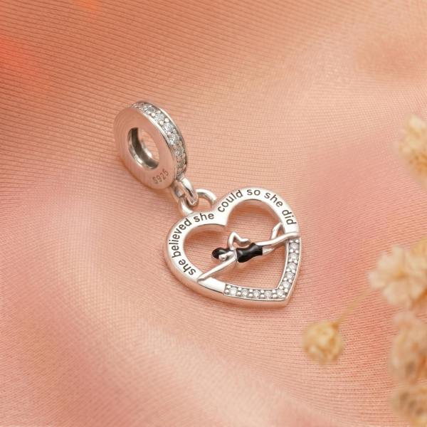 Parus Home Swimmer Charm Pandora Compatible 925 Sterling Silver Heart Dangle, Water Sport Jewellery For Bracelet