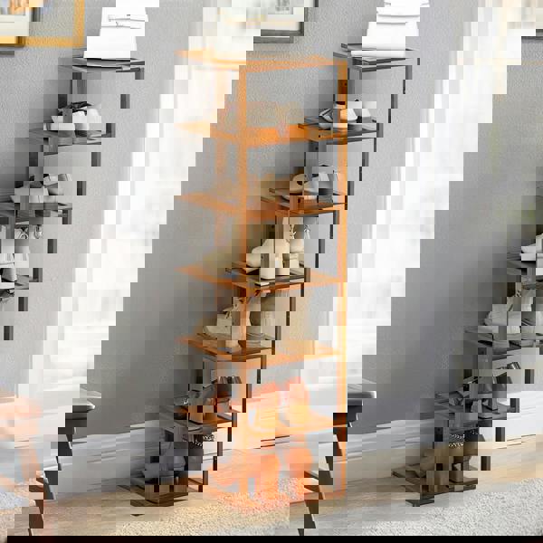 Living and Home 7 Tiers Bamboo Shoe Rack Entryway Hallway Shoe Storage Shelf - Brown