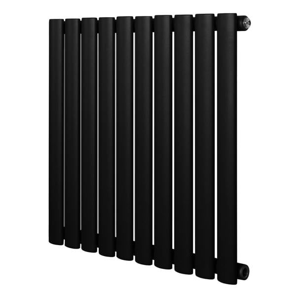 Sleek black oval single column radiator, 600 x 600mm, featuring smooth matte finish and modern design for efficient heating