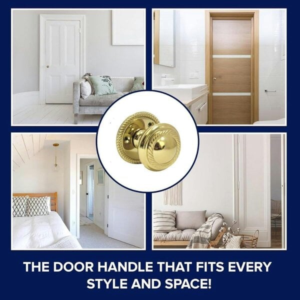 EDH Door Hardware Brass Plated Round Door Knob Set Including Tubular Latch - Georgian Style Sprung Internal & External Door Knobs