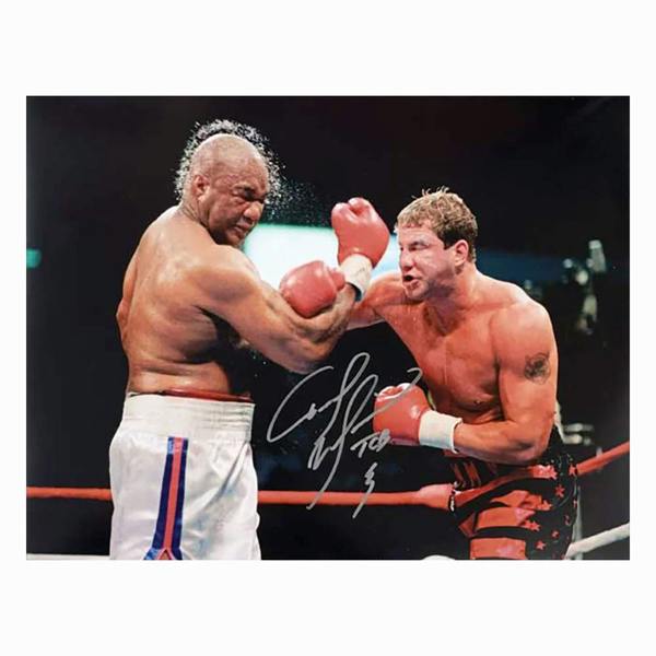 Tommy Morrison signed 16x12 photo vs George Foreman — Premium framing
