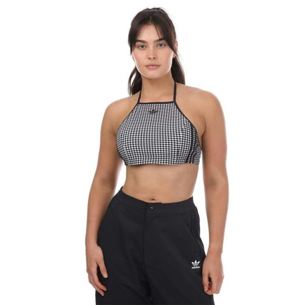 Adidas Womens/Ladies Originals Gingham Cropped Halter Top - White/Black - 