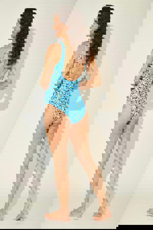 Blue Leopard Side Gather Swimsuit