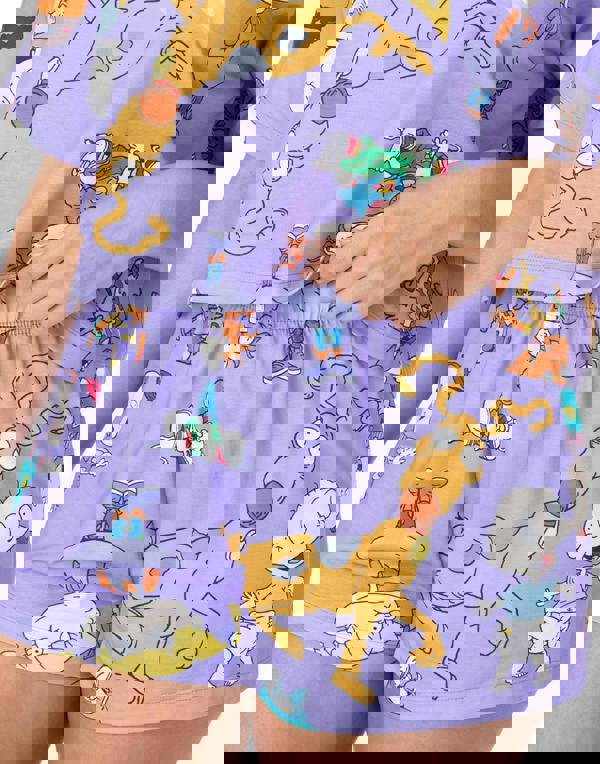 Rugrats Womens Purple Logo & Character All-Over Print Short Sleeve Short Leg Pyjama Set