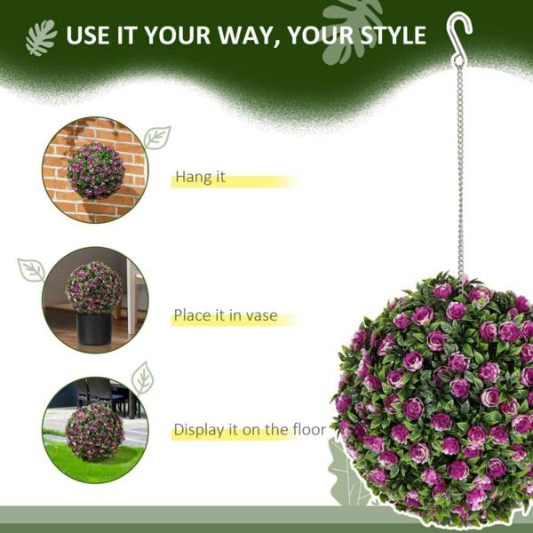 Dyzi Set of 2 Artificial Rose Topiary Balls 28cm Hanging Faux Plants
